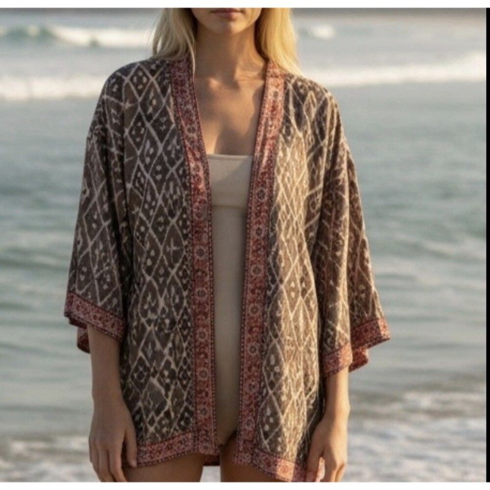 Feathers by Tolani Kimono Open Cardigan Duster OS Hippie Whimsical BOHO Colorful